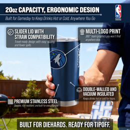 Minnesota Timberwolves NBA Basketball 20oz Stainless Steel Vacuum Insulated Game Day Tumbler with Silicone Grip - Navy