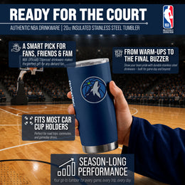 Minnesota Timberwolves NBA Basketball 20oz Stainless Steel Vacuum Insulated Game Day Tumbler with Silicone Grip - Navy