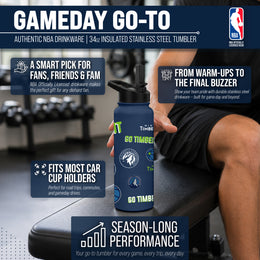 Minnesota Timberwolves NBA Basketball 34oz Stainless Steel Vacuum Insulated Game Day Water Bottle with Flip Straw Lid and Handle - Navy
