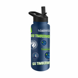 Minnesota Timberwolves NBA Basketball 34oz Stainless Steel Vacuum Insulated Game Day Water Bottle with Flip Straw Lid and Handle - Navy
