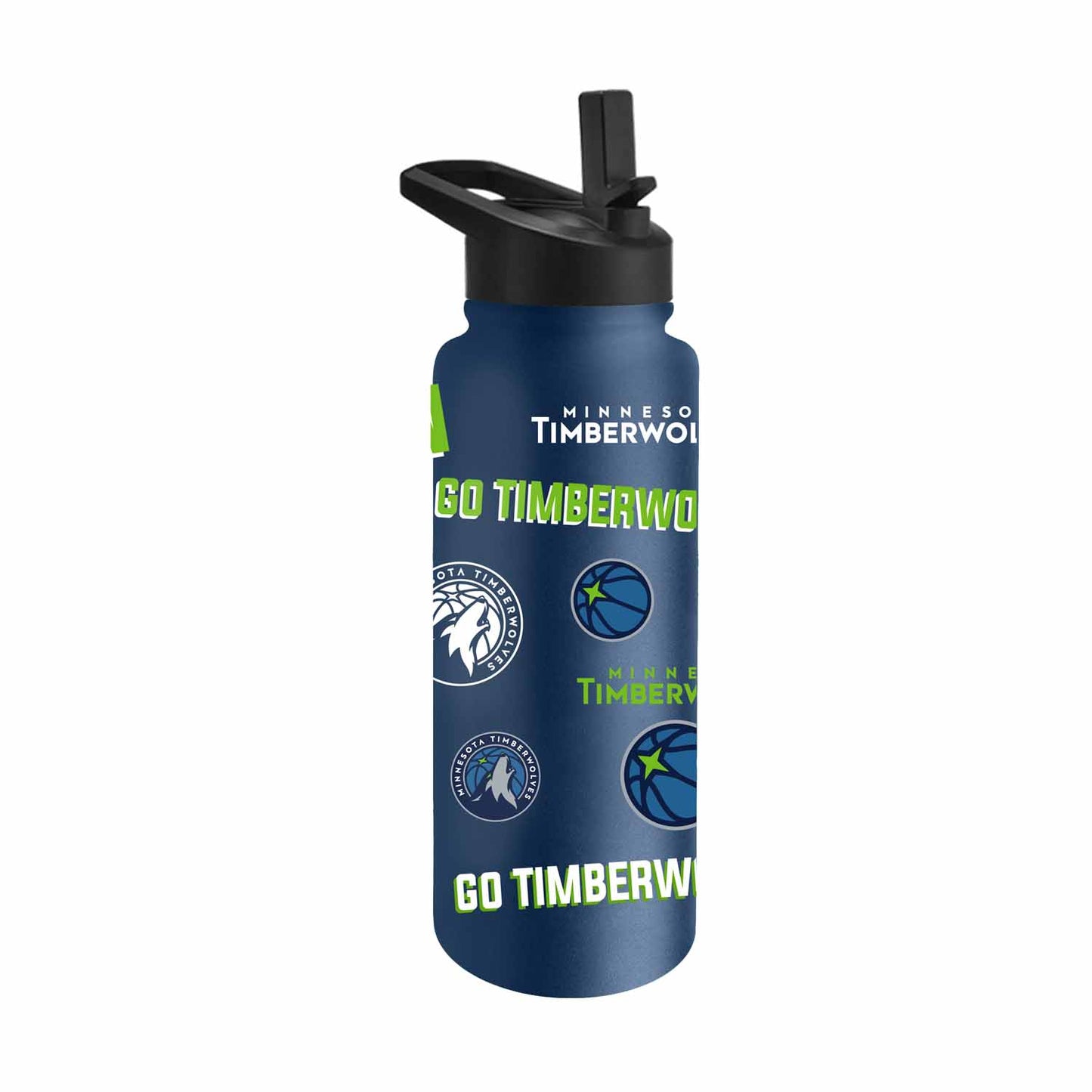 Minnesota Timberwolves NBA Basketball 34oz Stainless Steel Vacuum Insulated Game Day Water Bottle with Flip Straw Lid and Handle - Navy