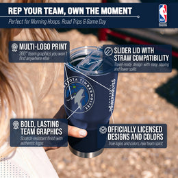 Minnesota Timberwolves NBA Basketball 30oz Stainless Steel Vacuum Insulated Game Day Tumbler with Silicone Grip - Navy