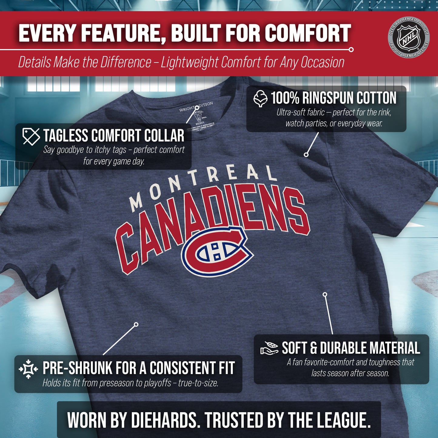 Montreal Canadiens NHL Adult Powerplay Heathered Unisex T-Shirt - Navy