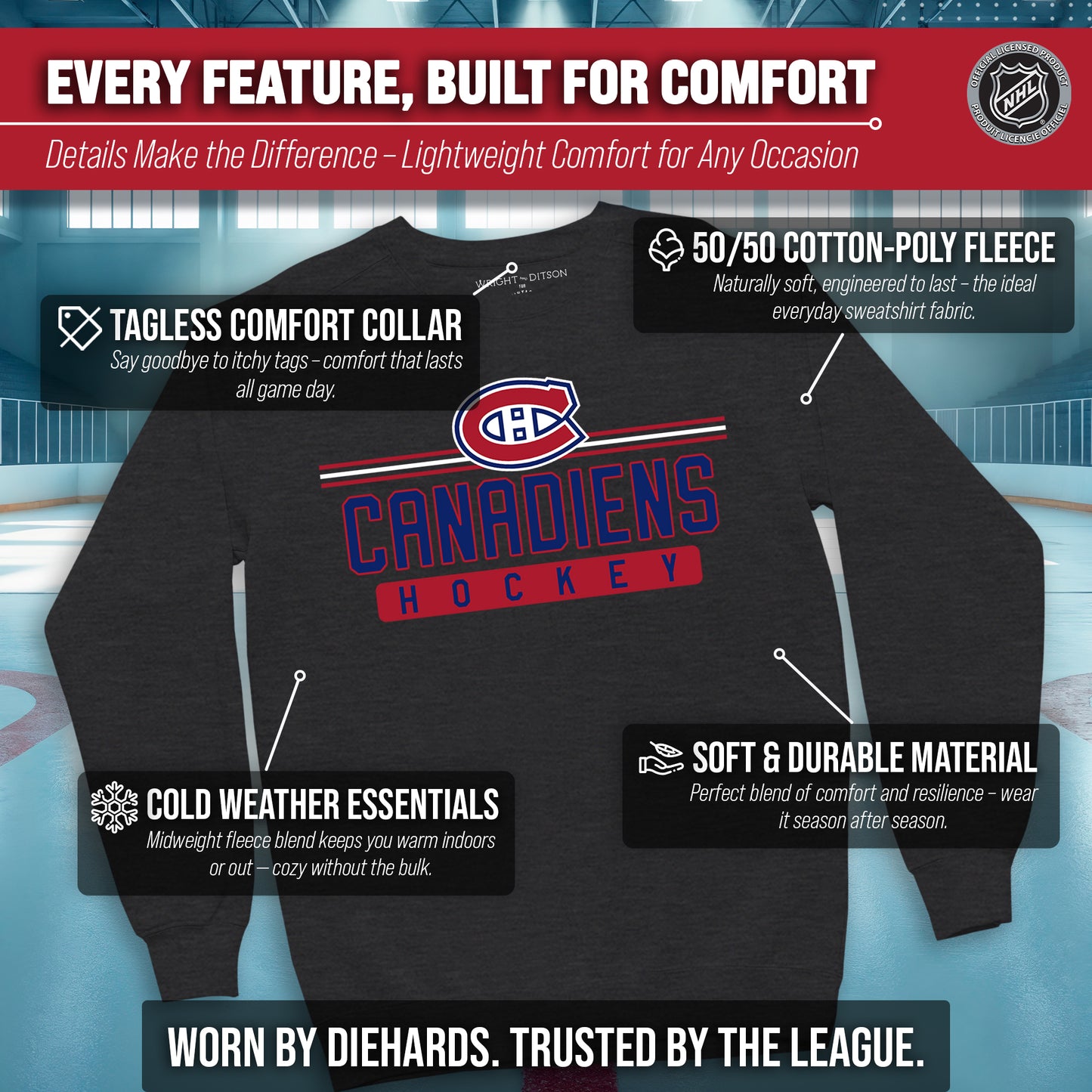 Montreal Canadiens NHL Charcoal True Fan Crewneck Sweatshirt - Charcoal