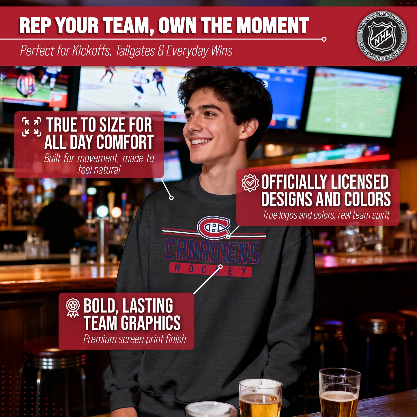 Montreal Canadiens NHL Charcoal True Fan Crewneck Sweatshirt - Charcoal