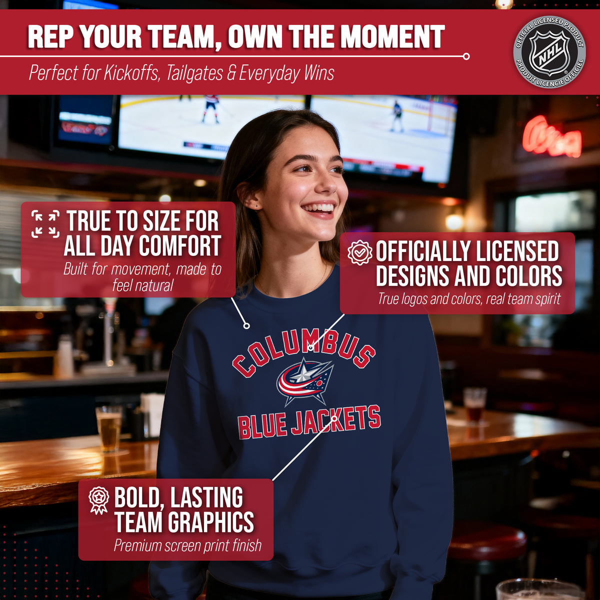 NFL Gameday Crewneck Sweatshirt, Cotton Fleece Pullover Men Women