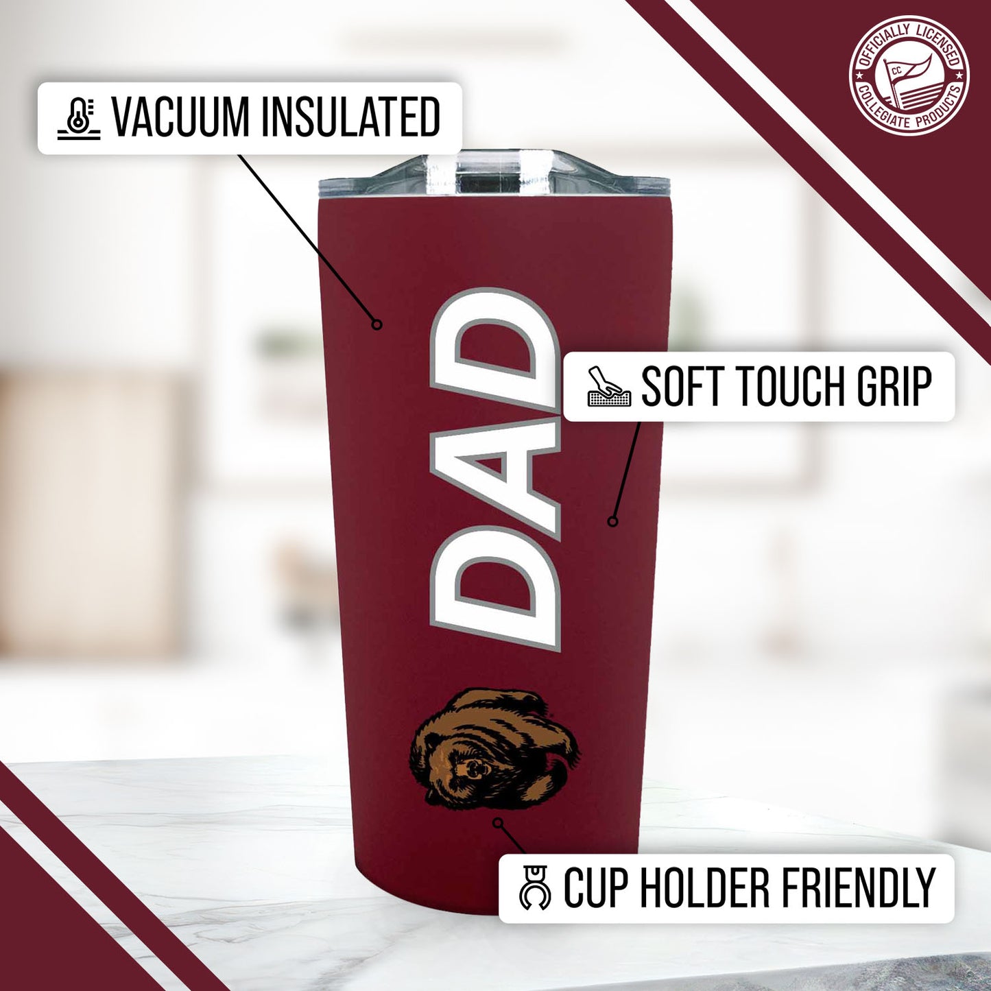 Montana Grizzlies NCAA Stainless Steel Travel Tumbler for Dad - Maroon