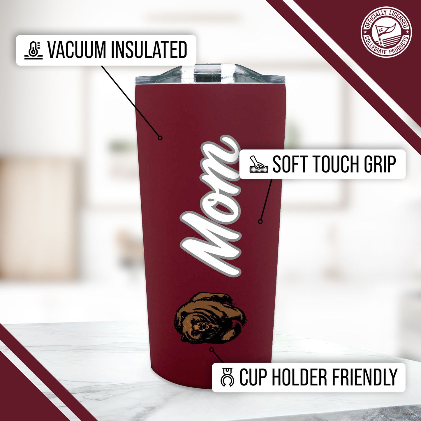 Montana Grizzlies NCAA Stainless Steel Travel Tumbler for Mom - Maroon