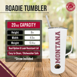 Montana Grizzlies NCAA Stainless Steel 20oz Roadie With Handle & Dual Option Lid With Straw - White