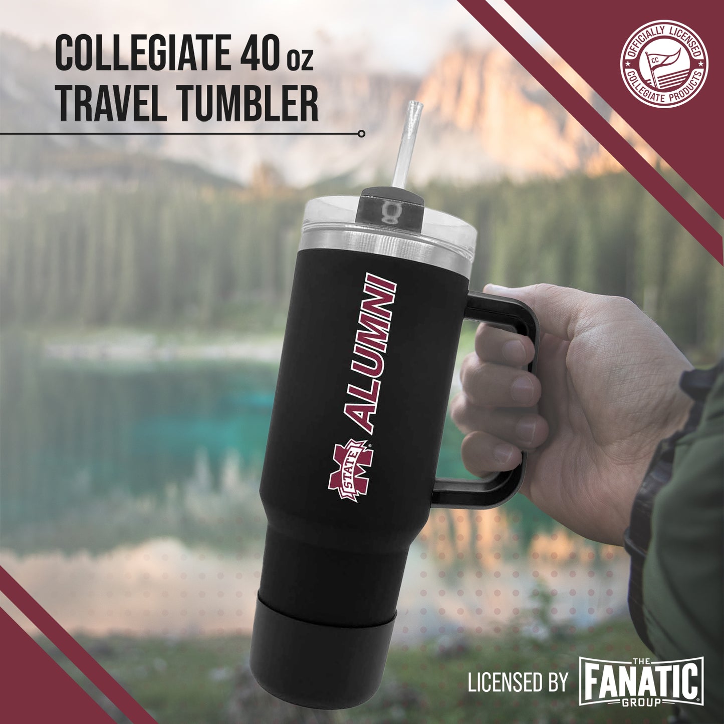 Mississippi State Bulldogs Collegiate 40oz Stainless Steel Travel Tumbler with Handle for Alumni - Black