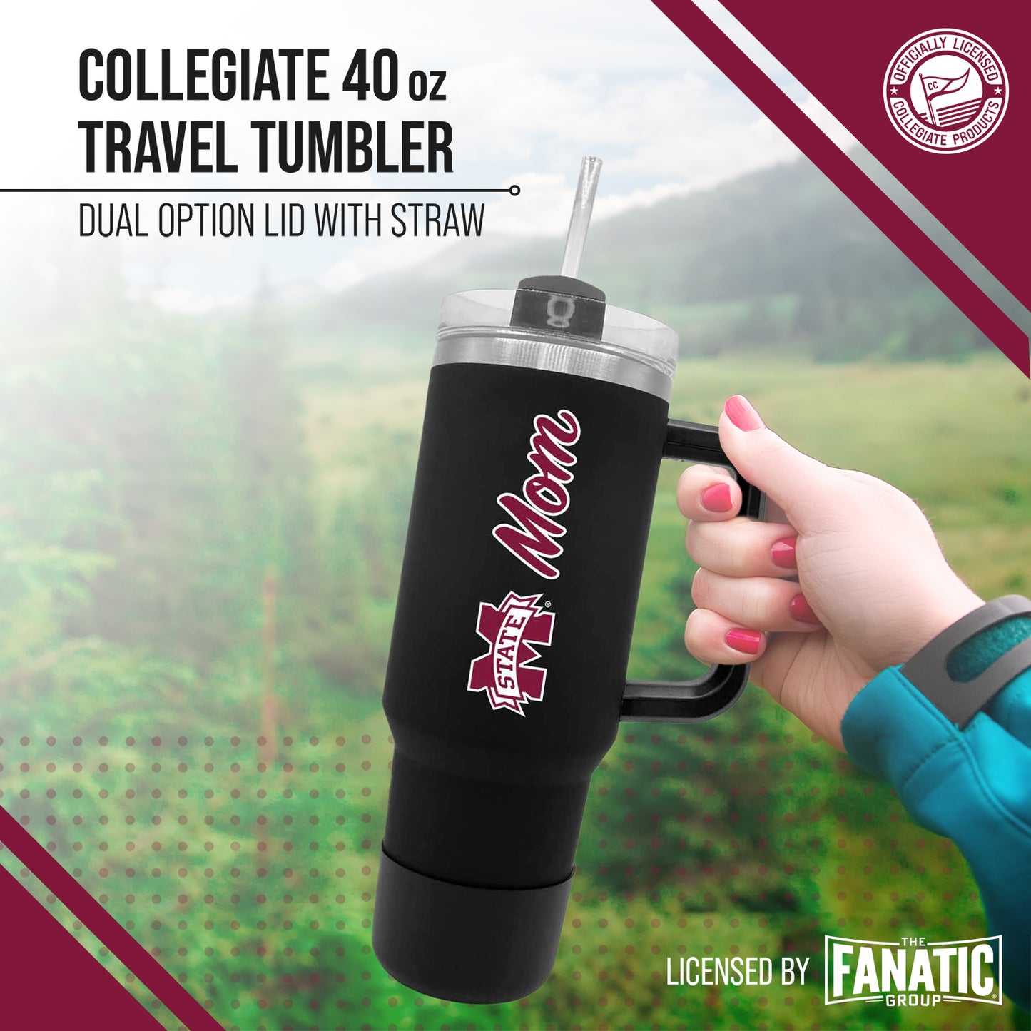 Mississippi State Bulldogs Collegiate 40oz Stainless Steel Travel Tumbler with Handle for Mom - Black