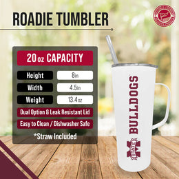 Mississippi State Bulldogs NCAA Stainless Steel 20oz Roadie With Handle & Dual Option Lid With Straw - White