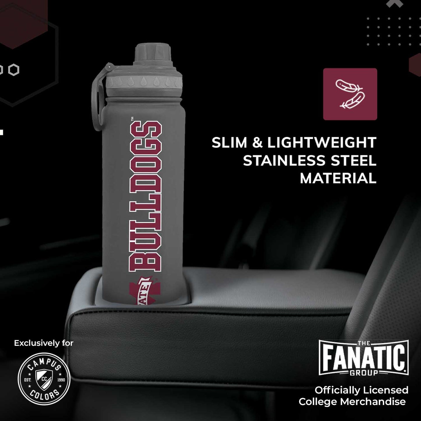 Mississippi State Bulldogs NCAA Stainless Steel Water Bottle - Sport Gray