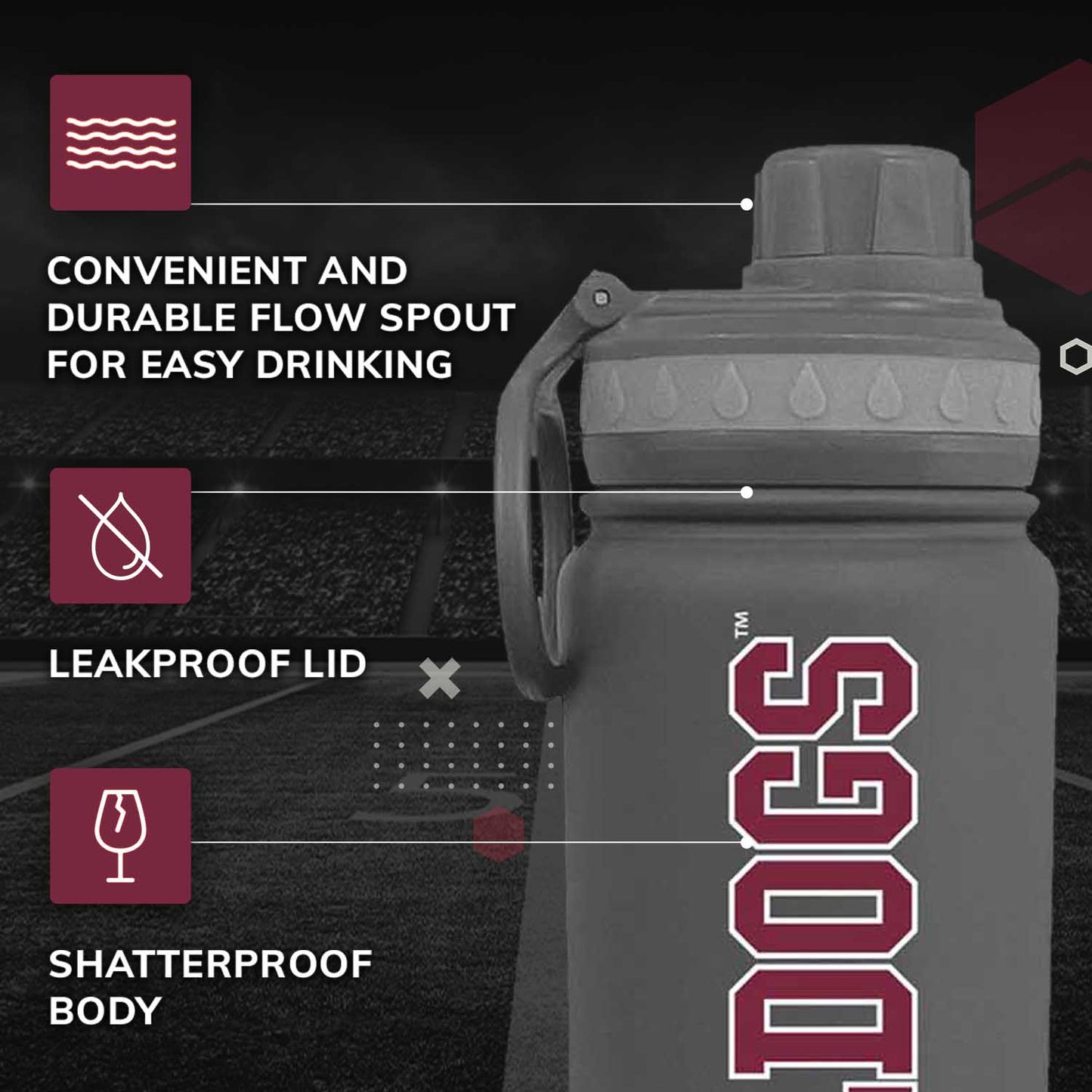 Mississippi State Bulldogs NCAA Stainless Steel Water Bottle - Sport Gray