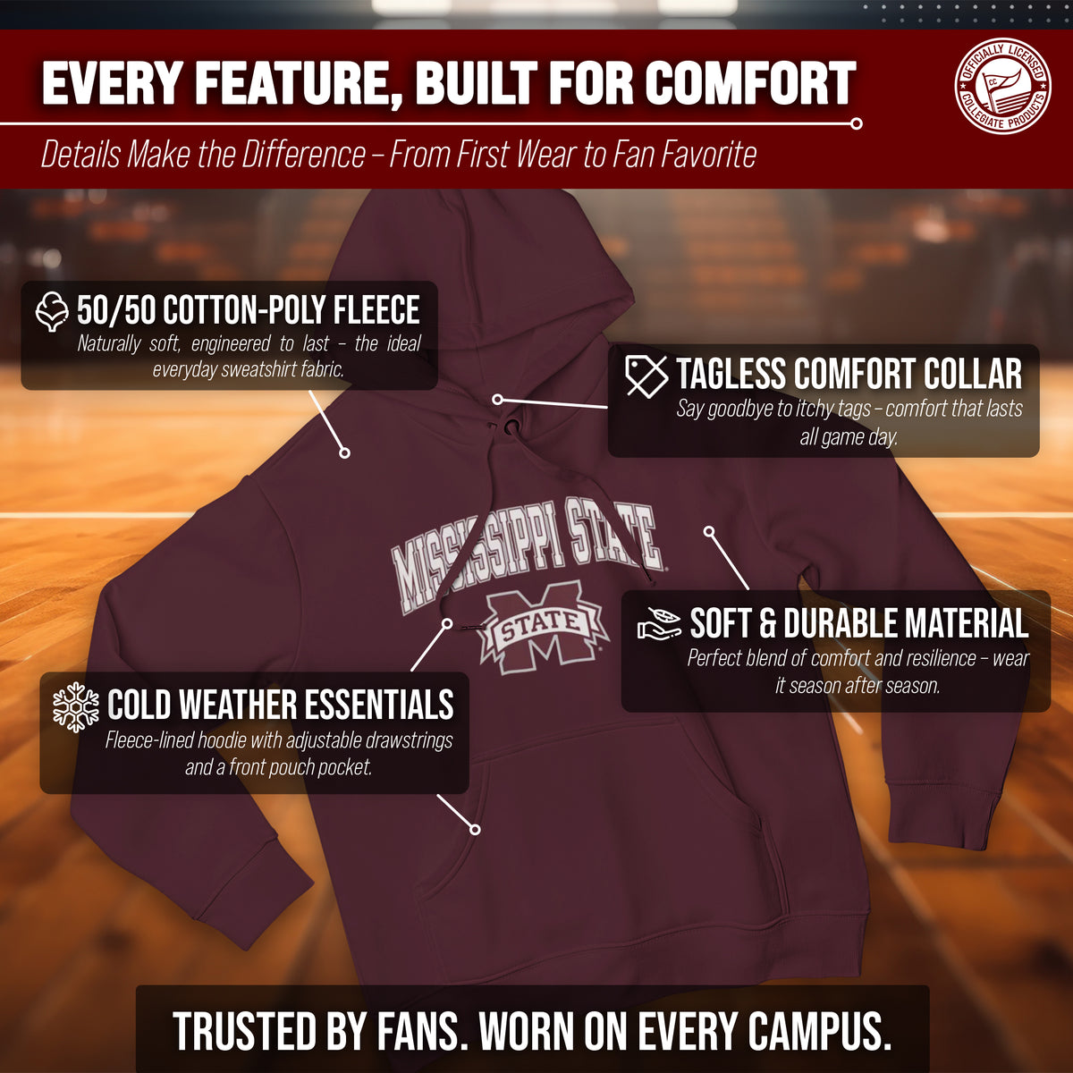 Mississippi State Bulldogs Arch & Logo Gameday Hoodie - Team Color