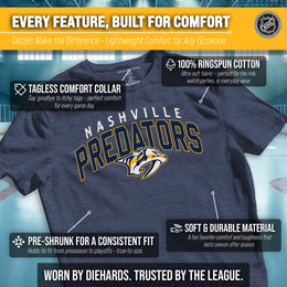 Nashville Predators NHL Adult Powerplay Heathered Unisex T-Shirt - Navy