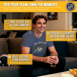 Nashville Predators NHL Adult Powerplay Heathered Unisex T-Shirt - Navy
