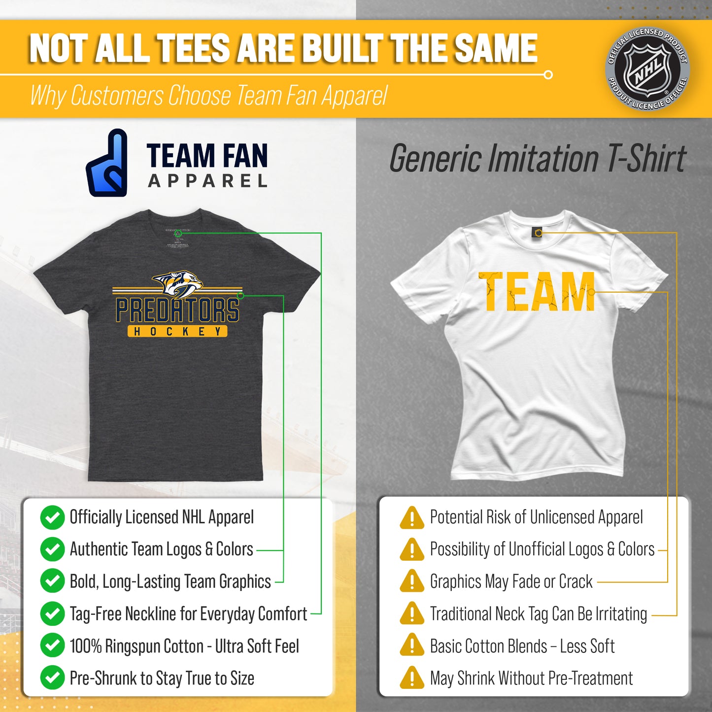 Nashville Predators Adult NHL Heather Charcoal True Fan Hockey T-Shirt - Charcoal
