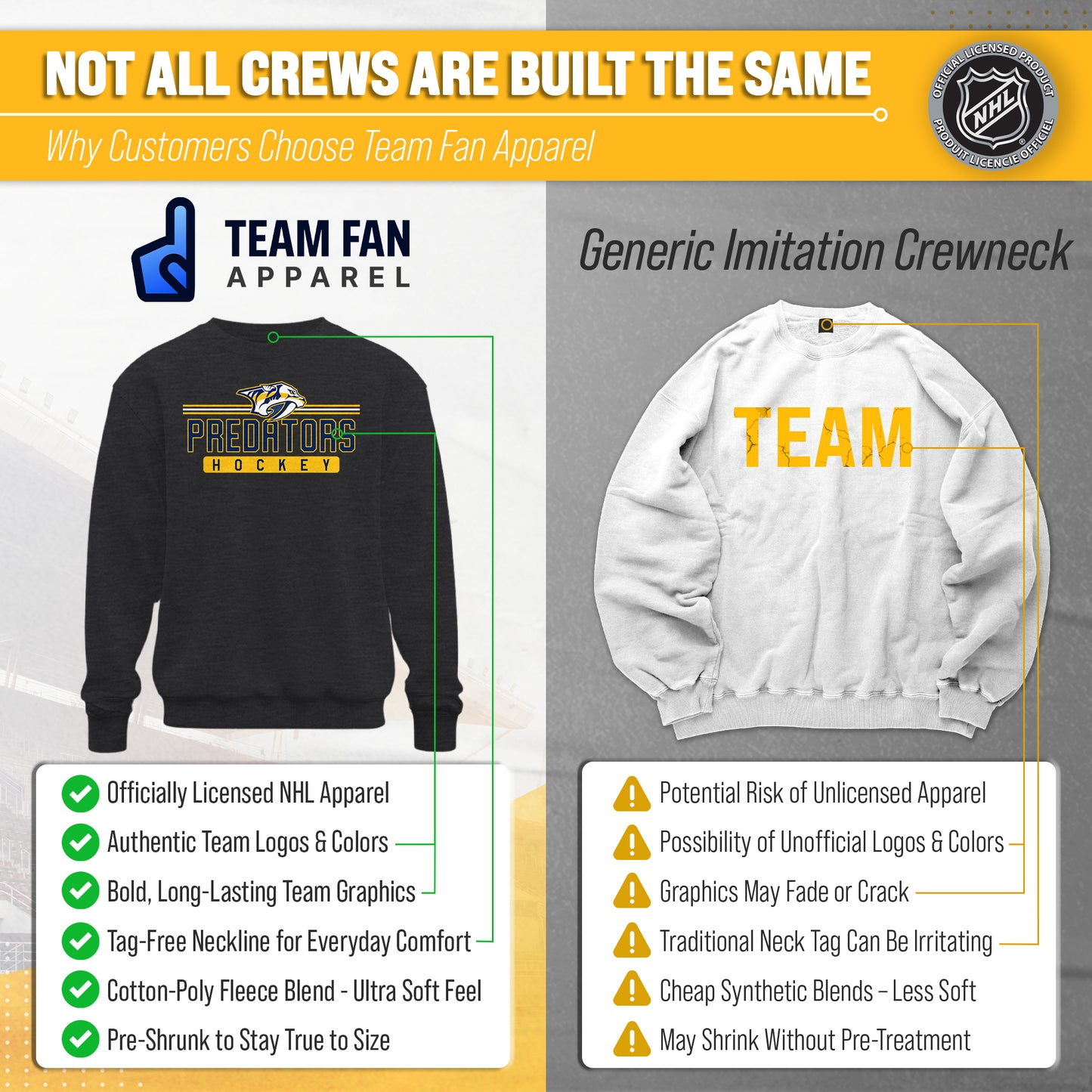 Nashville Predators NHL Charcoal True Fan Crewneck Sweatshirt - Charcoal