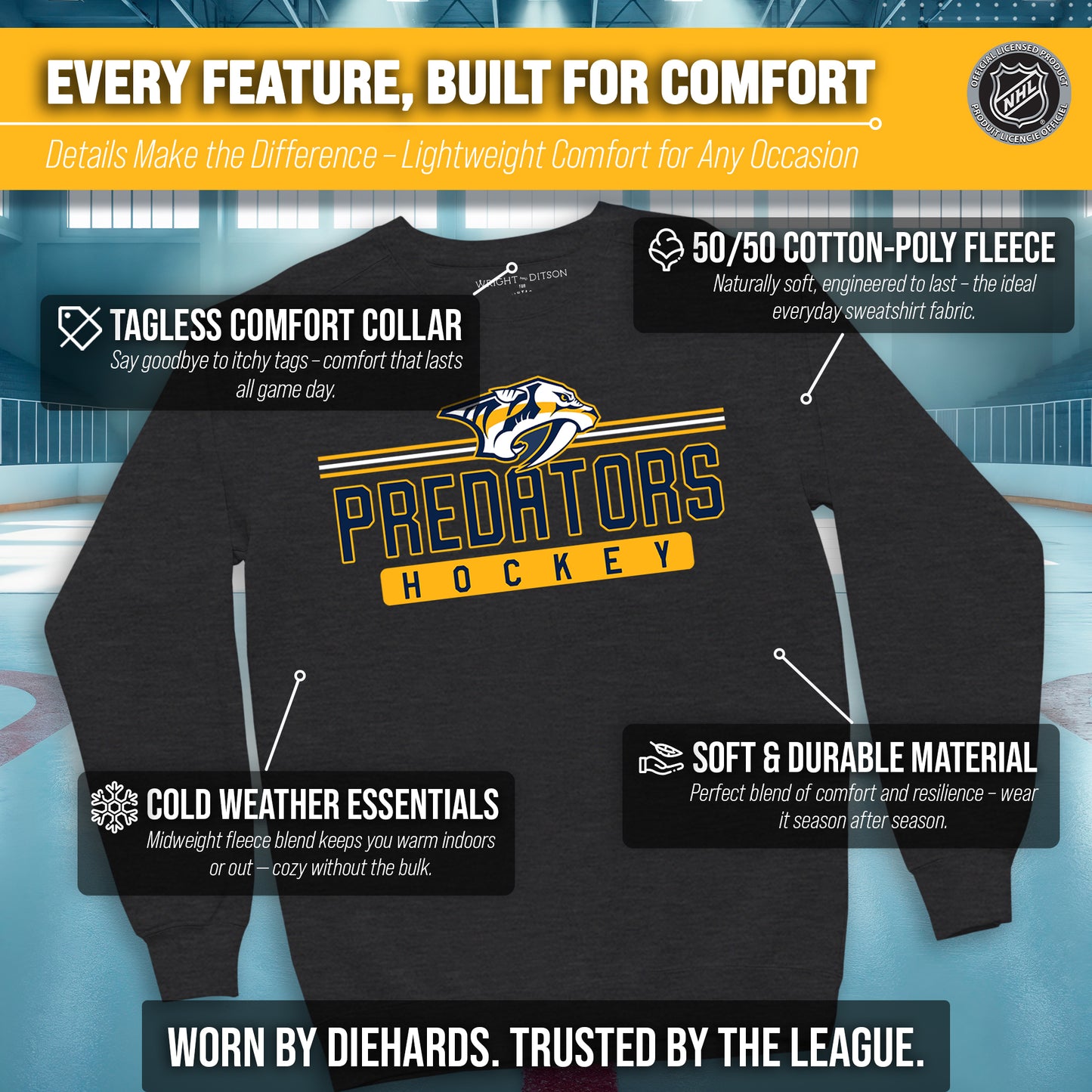 Nashville Predators NHL Charcoal True Fan Crewneck Sweatshirt - Charcoal