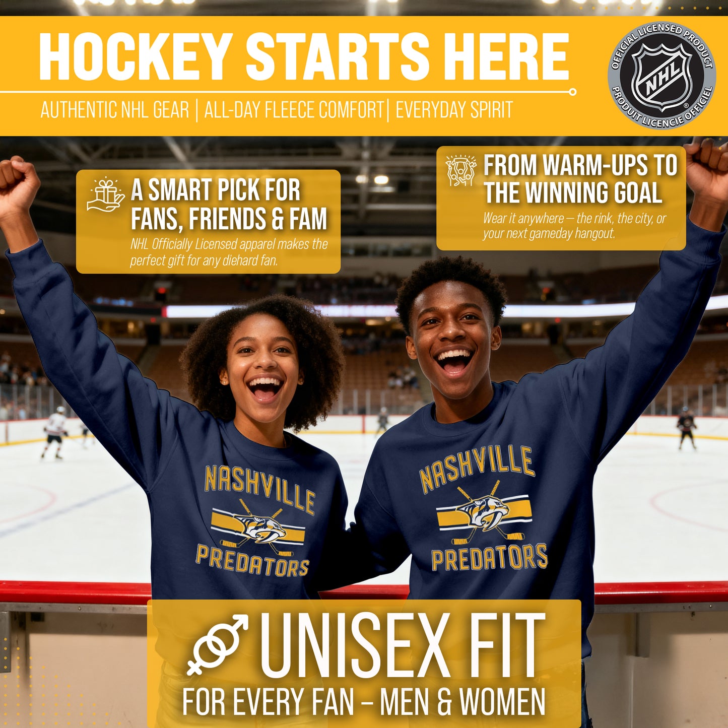 Nashville Predators Adult NHL Faceoff Hockey Fleece Crewneck Sweatshirt - Navy