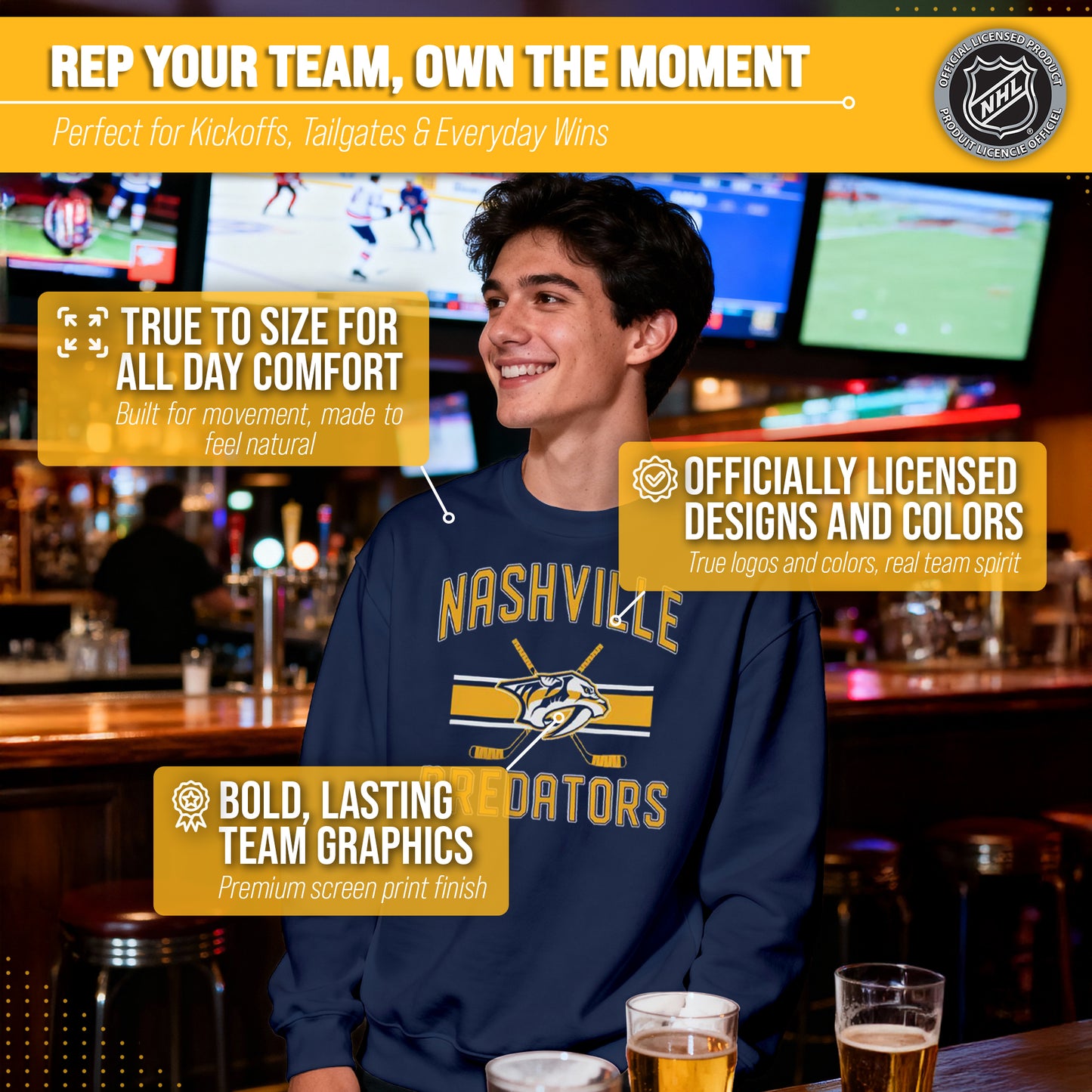 Nashville Predators Adult NHL Faceoff Hockey Fleece Crewneck Sweatshirt - Navy