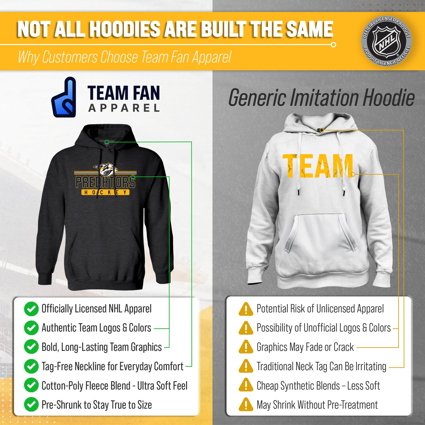 Nashville Predators NHL Adult Heather Charcoal True Fan Hooded Sweatshirt Unisex - Charcoal