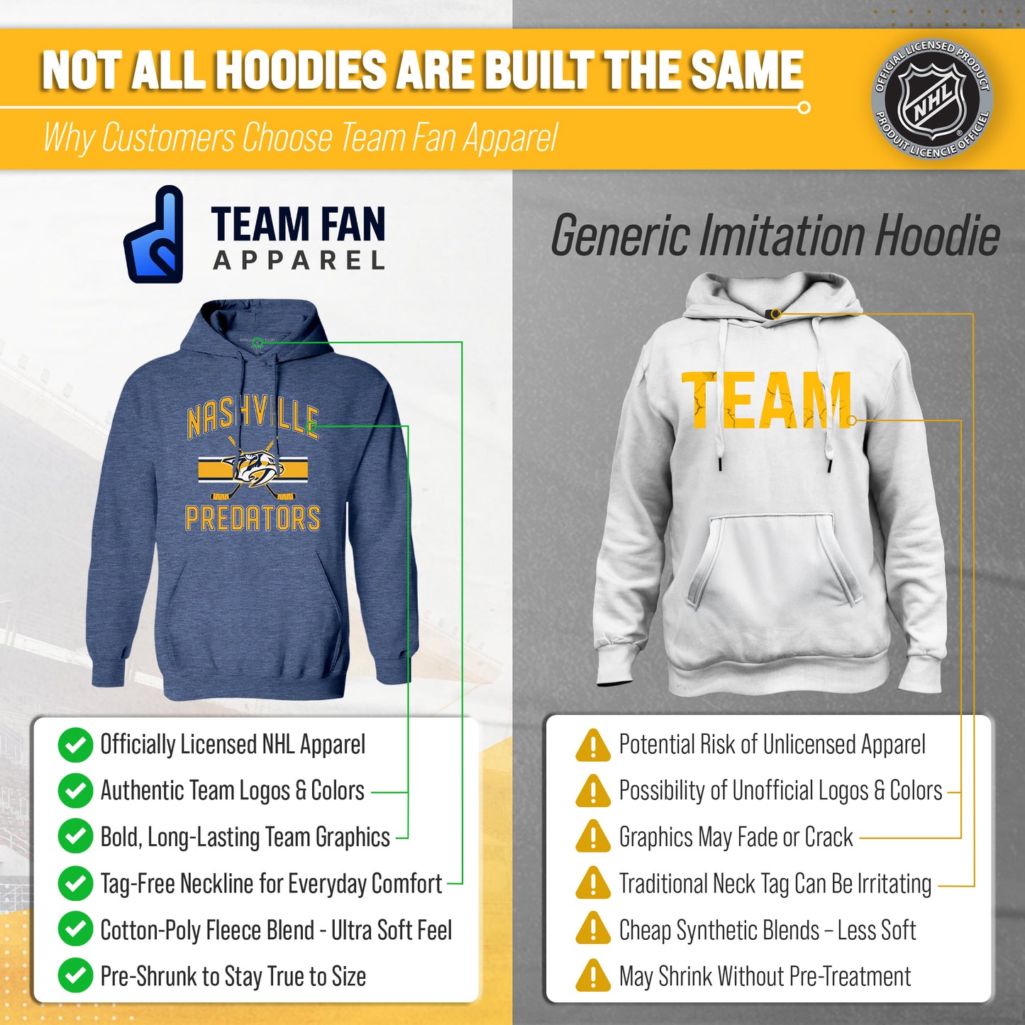 Nashville Predators Adult NHL Faceoff Hockey Fleece Hooded Sweatshirt- Jersey Stripe - Navy