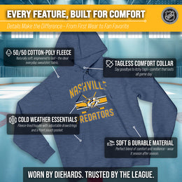 Nashville Predators Adult NHL Faceoff Hockey Fleece Hooded Sweatshirt- Jersey Stripe - Navy