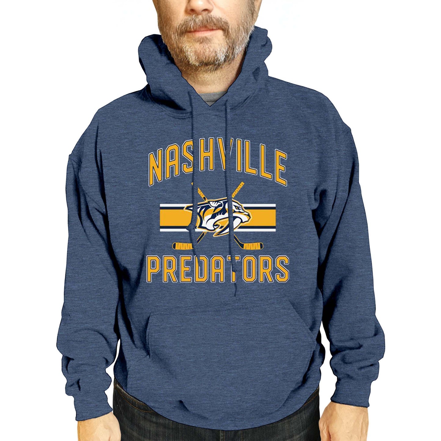 Nashville Predators Adult NHL Faceoff Hockey Fleece Hooded Sweatshirt- Jersey Stripe - Navy
