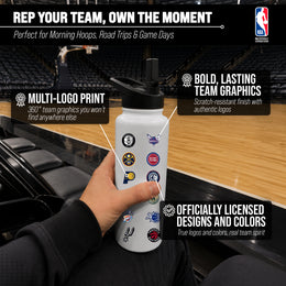 NBA Logo Brands  34oz Stainless Steel Vacuum Insulated Water Bottle with Flip Straw Lid and Carry Handle - White