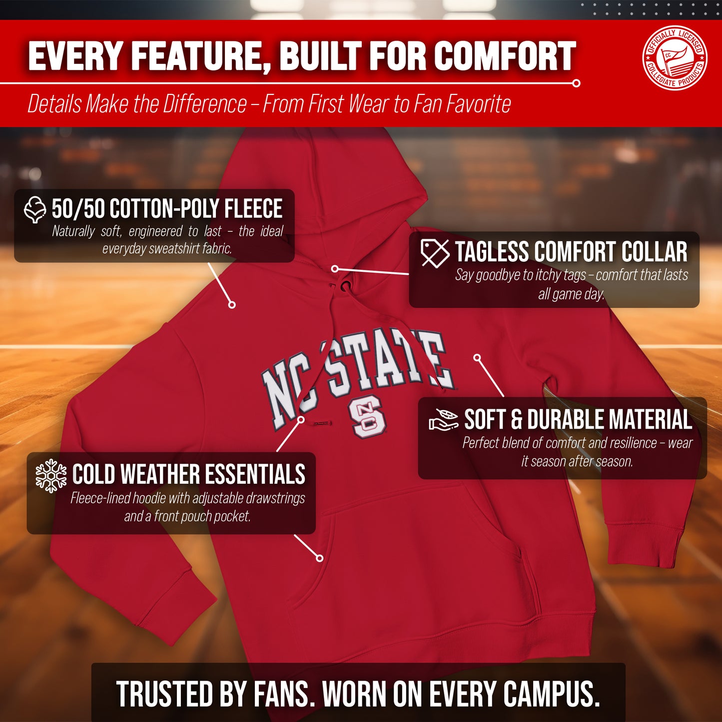 NC State Wolfpack NCAA Adult Tackle Twill Hooded Sweatshirt - Red