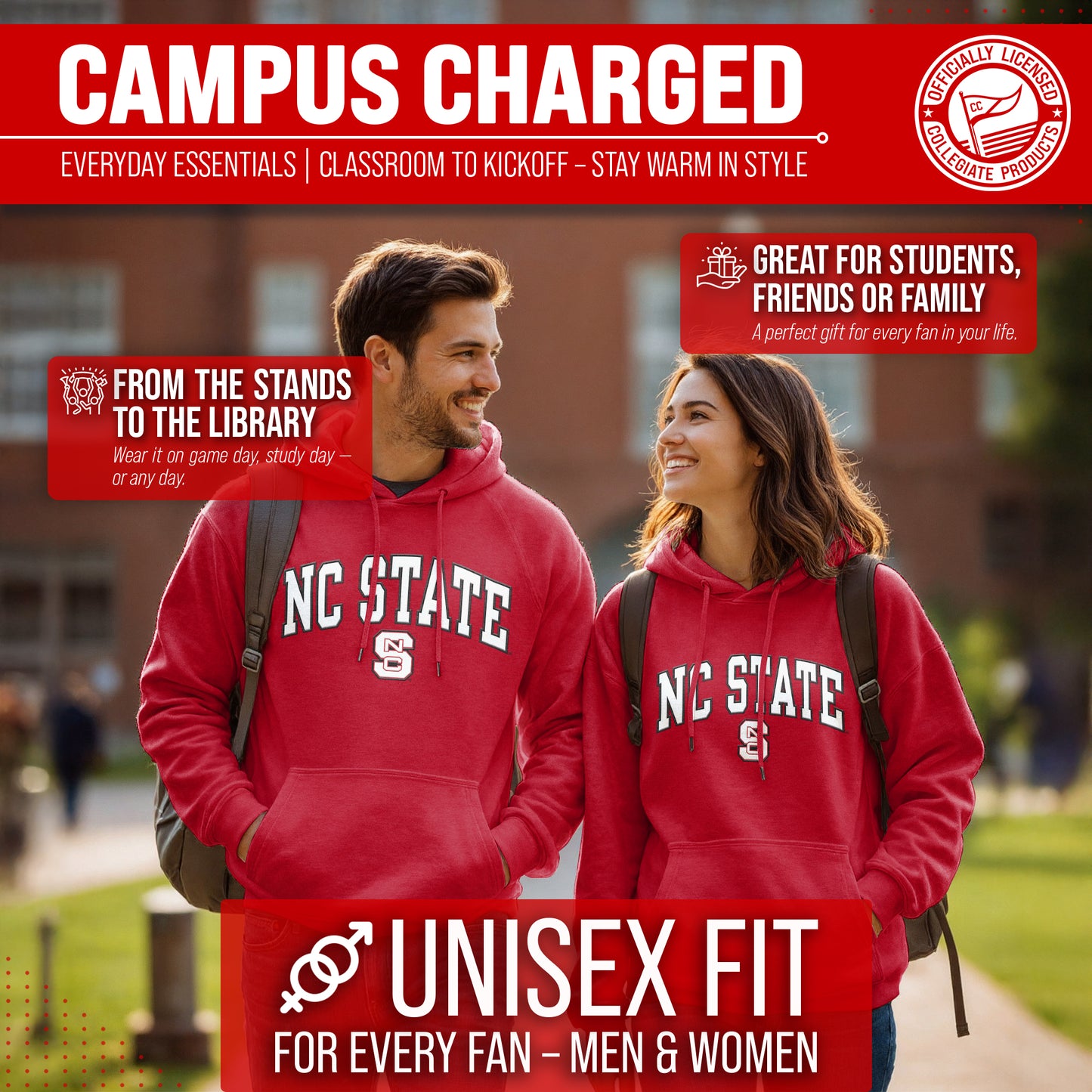NC State Wolfpack NCAA Adult Tackle Twill Hooded Sweatshirt - Red