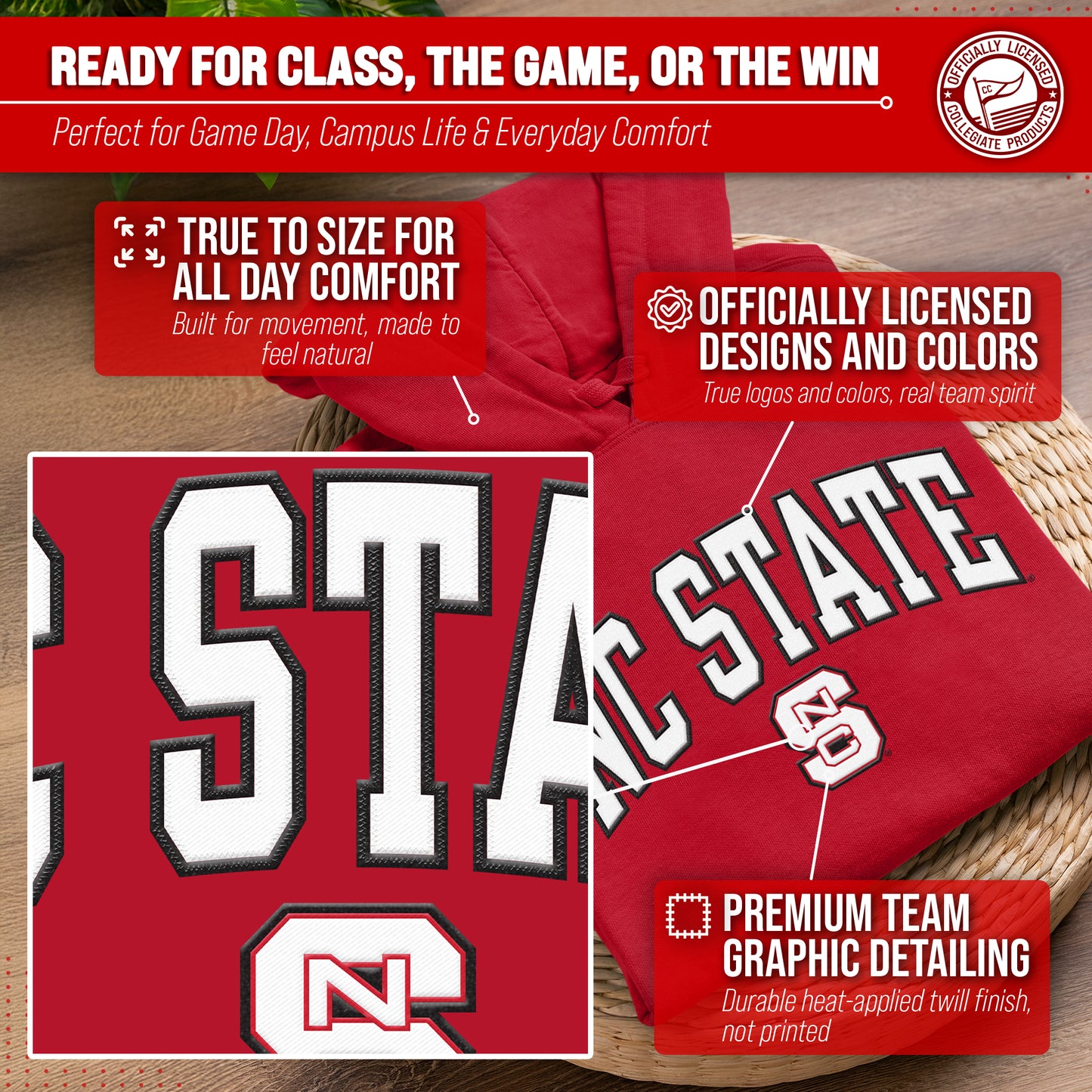 NC State Wolfpack NCAA Adult Tackle Twill Hooded Sweatshirt - Red