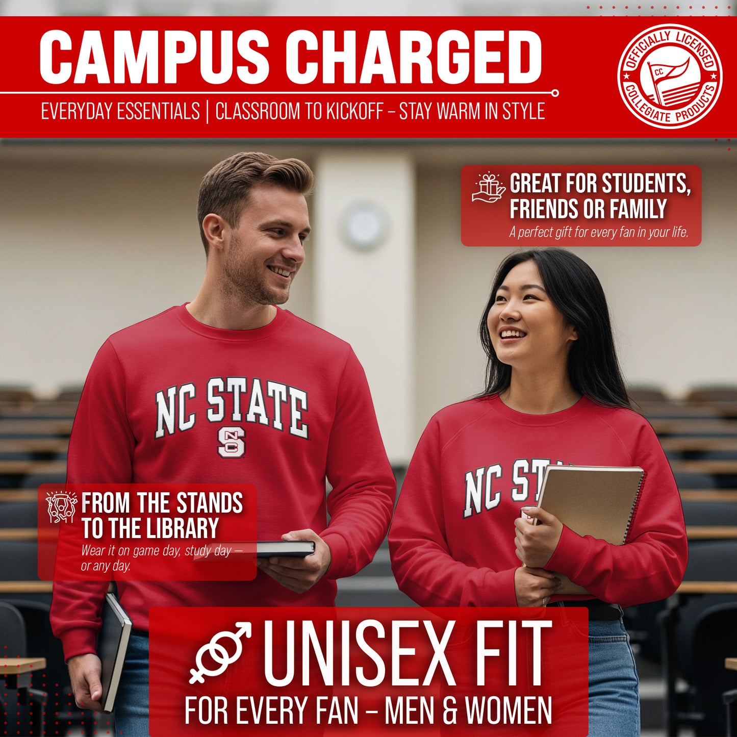 NC State Wolfpack Adult Tackle Twill Crewneck - Red
