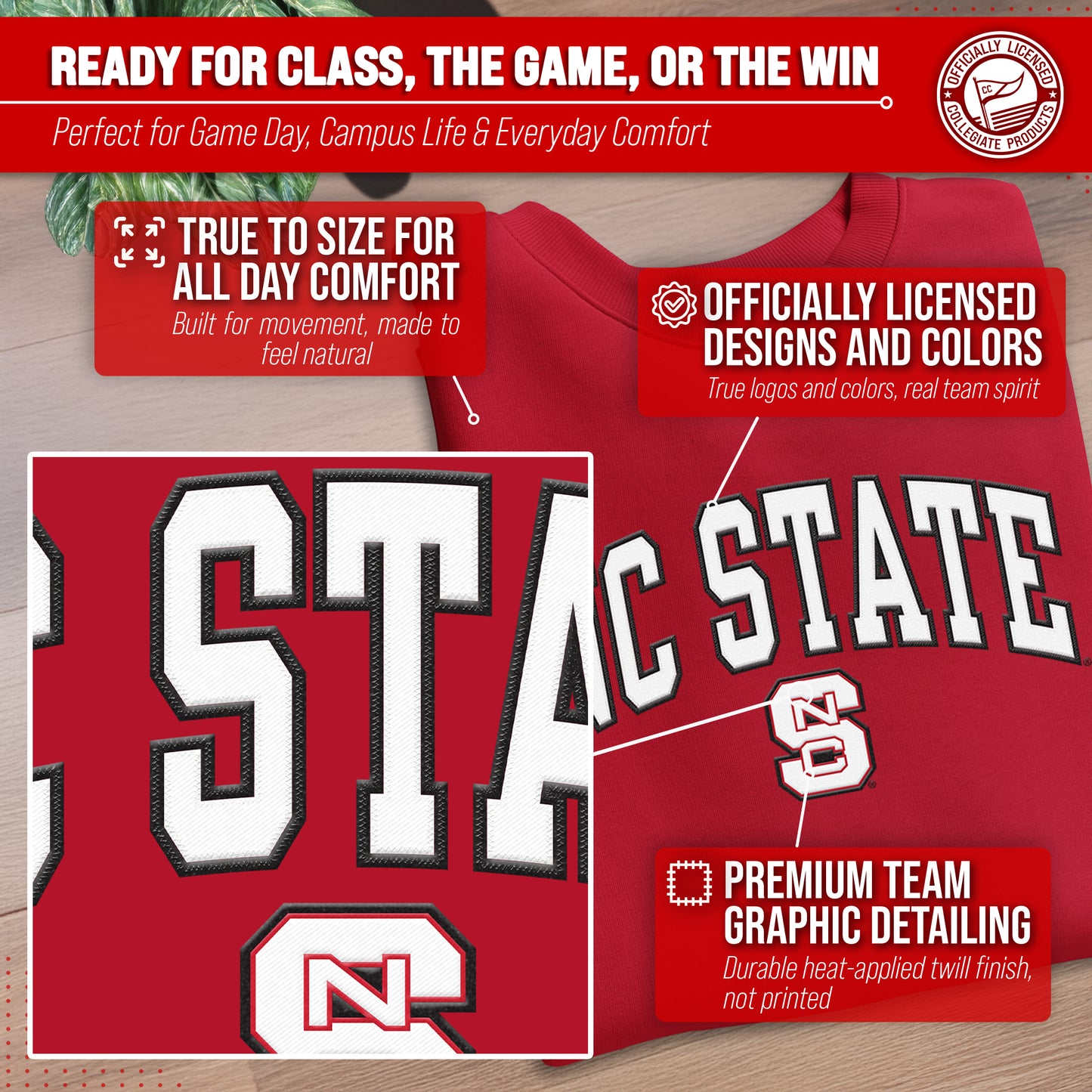 NC State Wolfpack Adult Tackle Twill Crewneck - Red
