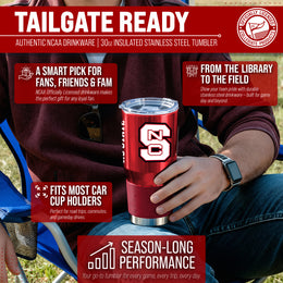 NC State Wolfpack NCAA University 30oz Stainless Steel Vacuum Insulated Game Day Tumbler with Silicone Grip - Red
