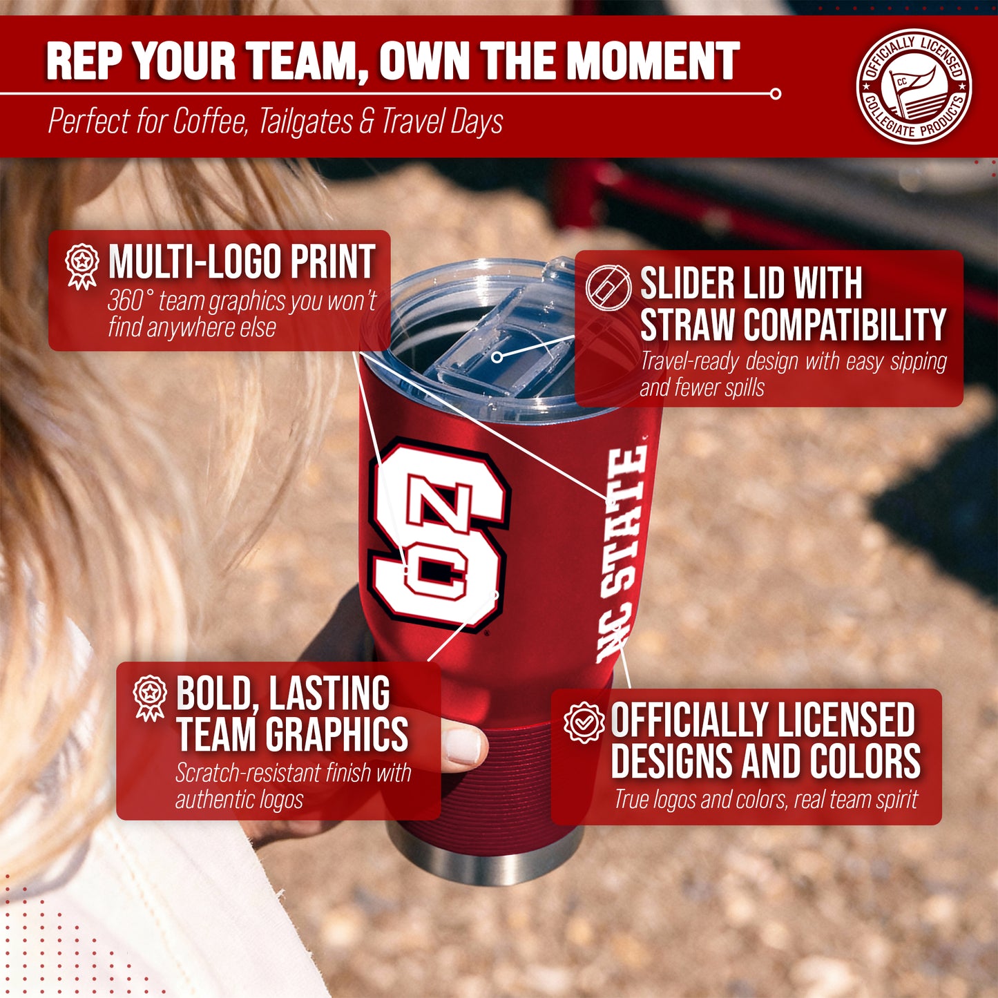 NC State Wolfpack NCAA University 30oz Stainless Steel Vacuum Insulated Game Day Tumbler with Silicone Grip - Red