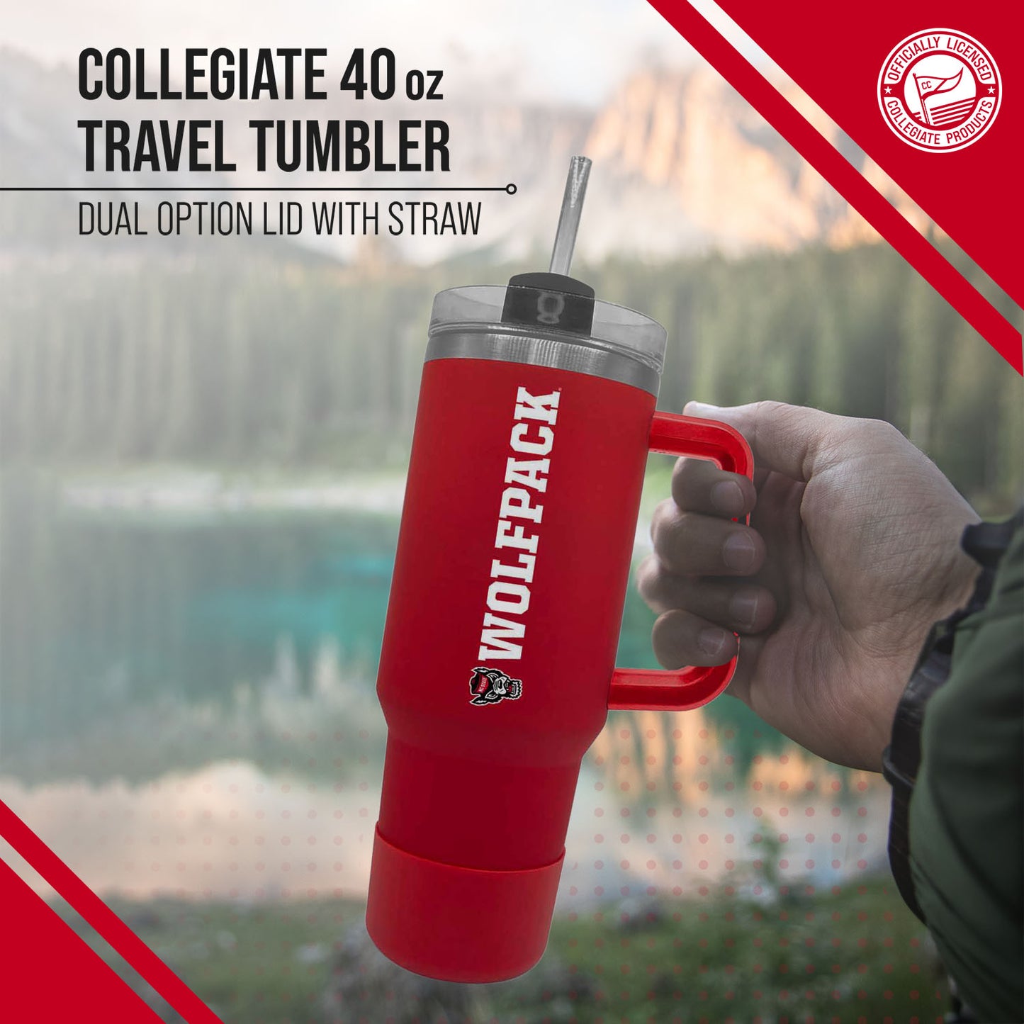 NC State Wolfpack College & University 40 oz Travel Tumbler With Handle - Red