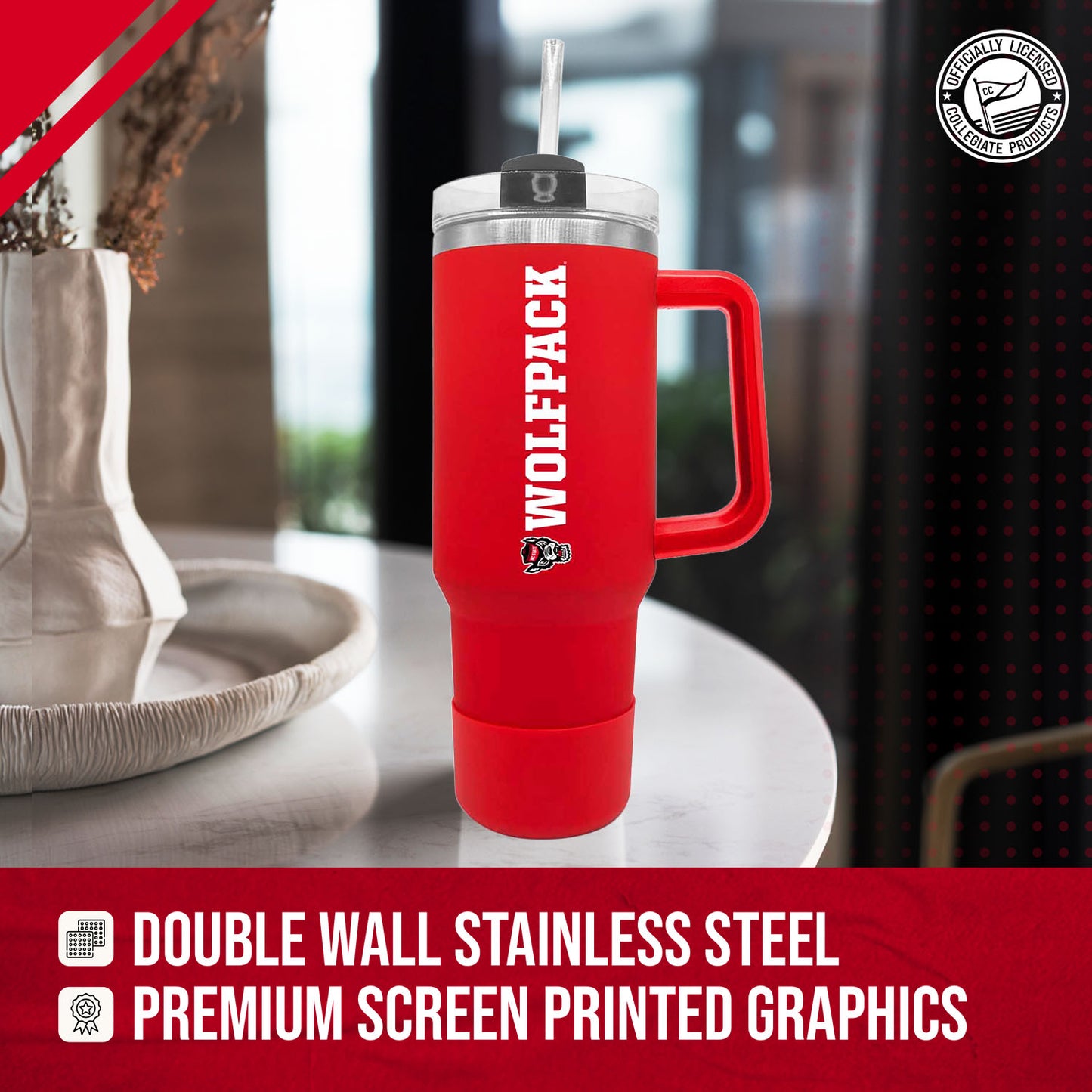 NC State Wolfpack College & University 40 oz Travel Tumbler With Handle - Red