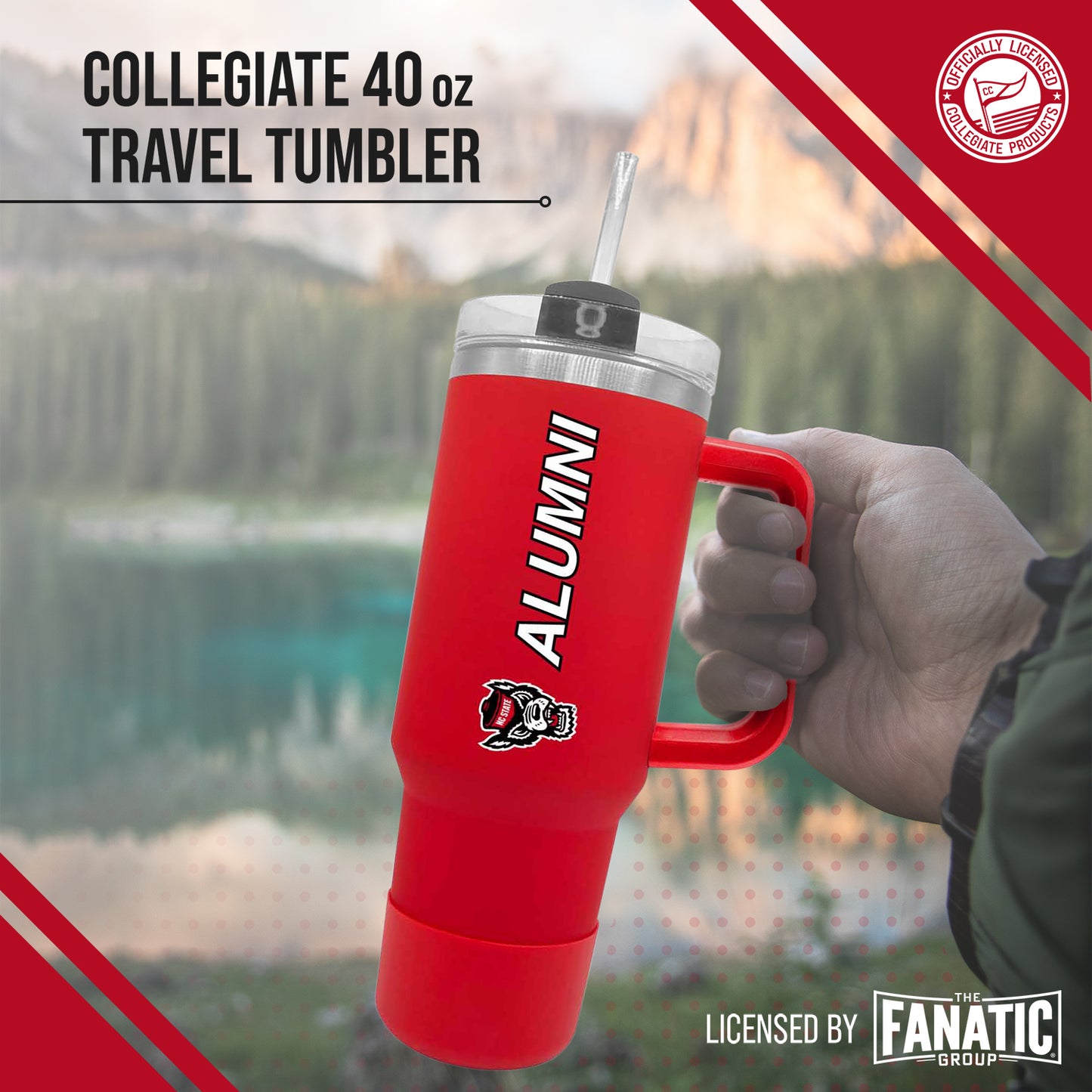 NC State Wolfpack Collegiate 40oz Stainless Steel Travel Tumbler with Handle for Alumni - Red