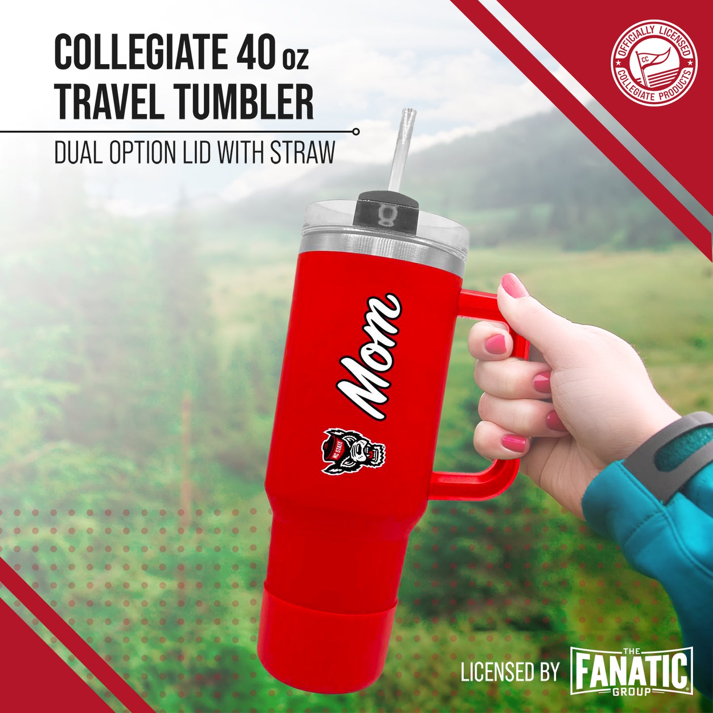 NC State Wolfpack Collegiate 40oz Stainless Steel Travel Tumbler with Handle for Mom - Red