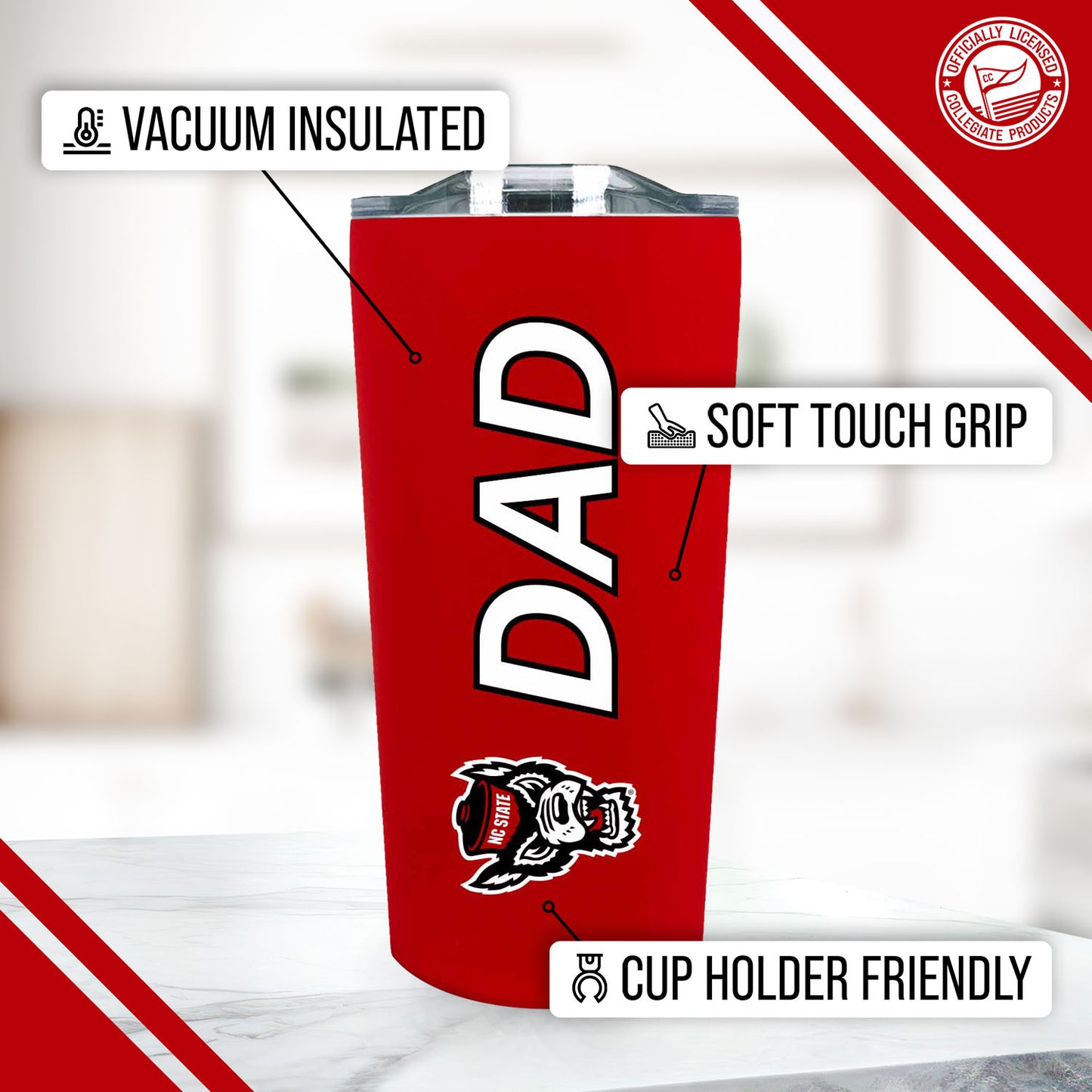 NC State Wolfpack NCAA Stainless Steel Travel Tumbler for Dad - Red