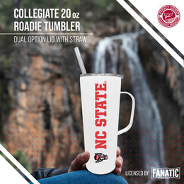 NC State Wolfpack NCAA Stainless Steel 20oz Roadie With Handle & Dual Option Lid With Straw - White