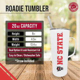 NC State Wolfpack NCAA Stainless Steel 20oz Roadie With Handle & Dual Option Lid With Straw - White