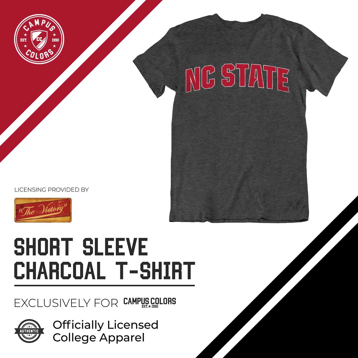 NC State Wolfpack Campus Colors NCAA Adult Cotton Blend Charcoal Tagless T-Shirt - Charcoal