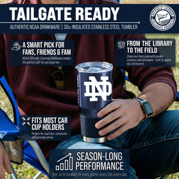 Notre Dame Fighting Irish NCAA University 30oz Stainless Steel Vacuum Insulated Game Day Tumbler with Silicone Grip - Navy