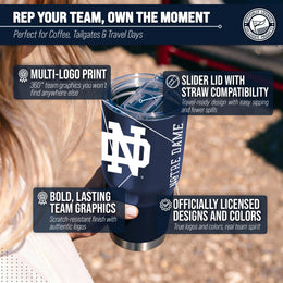 Notre Dame Fighting Irish NCAA University 30oz Stainless Steel Vacuum Insulated Game Day Tumbler with Silicone Grip - Navy