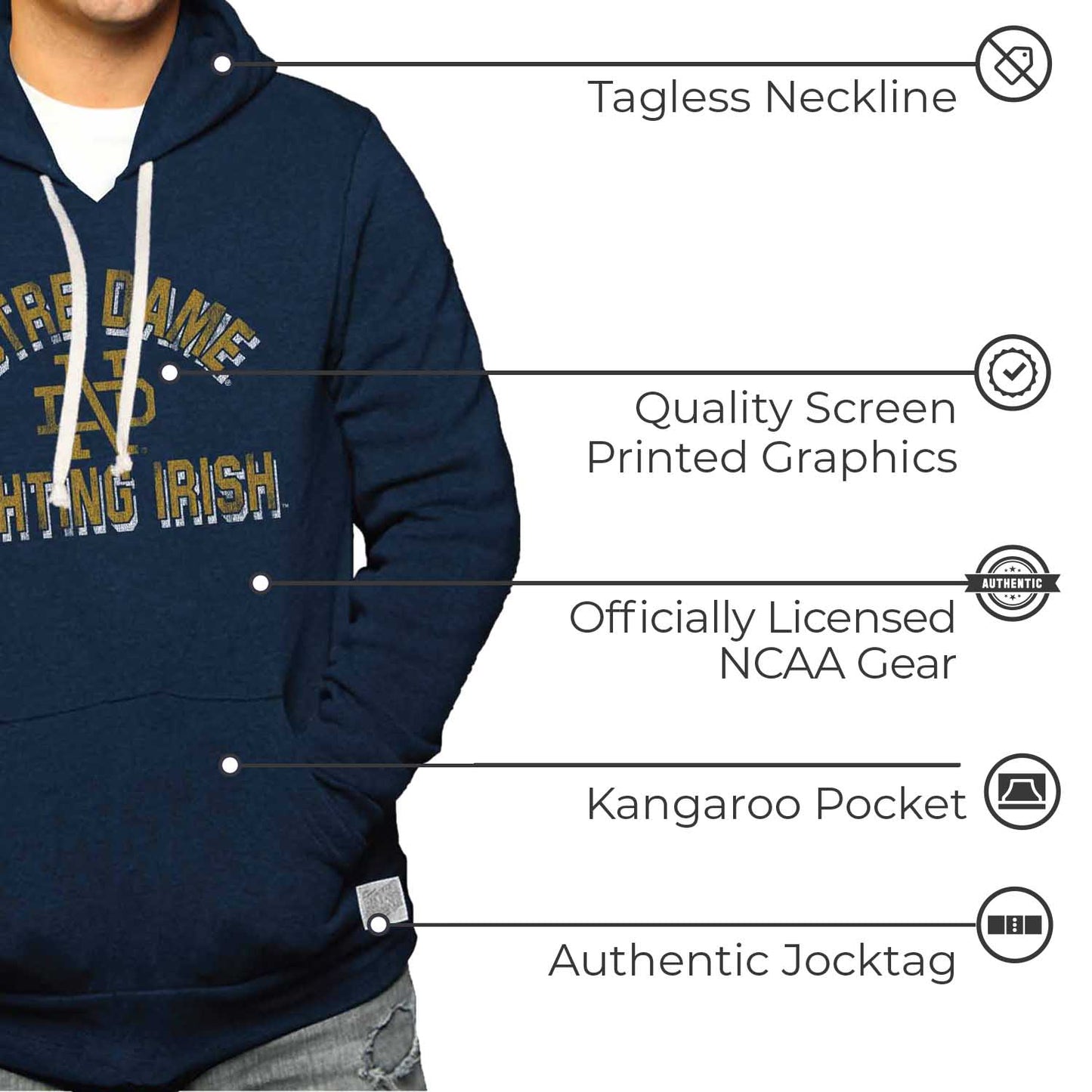 Notre Dame Fighting Irish Adult University Hoodie - Navy