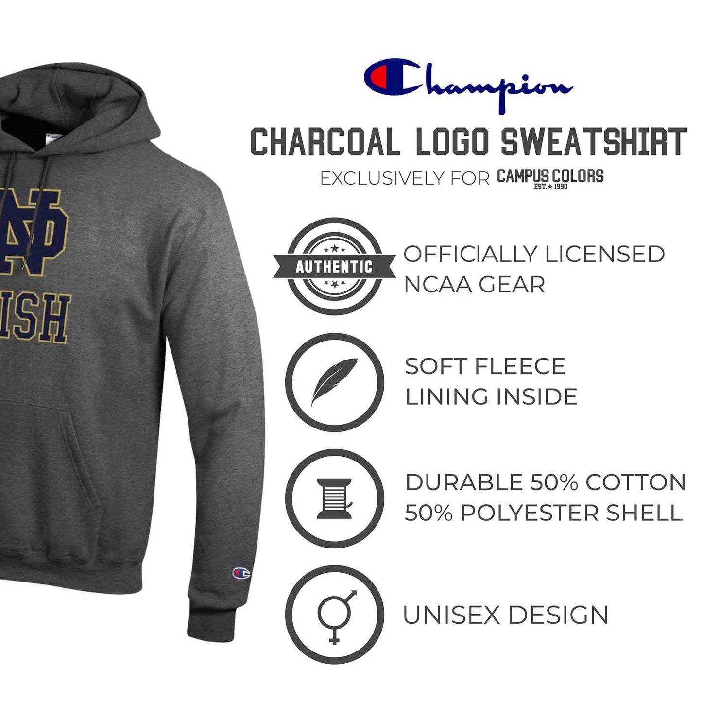 Notre Dame Fighting Irish Adult Mascot Fleece Hooded Sweatshirt - Charcoal